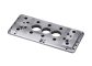 Machined stainless steel plate with precision holes and finished mounting faces