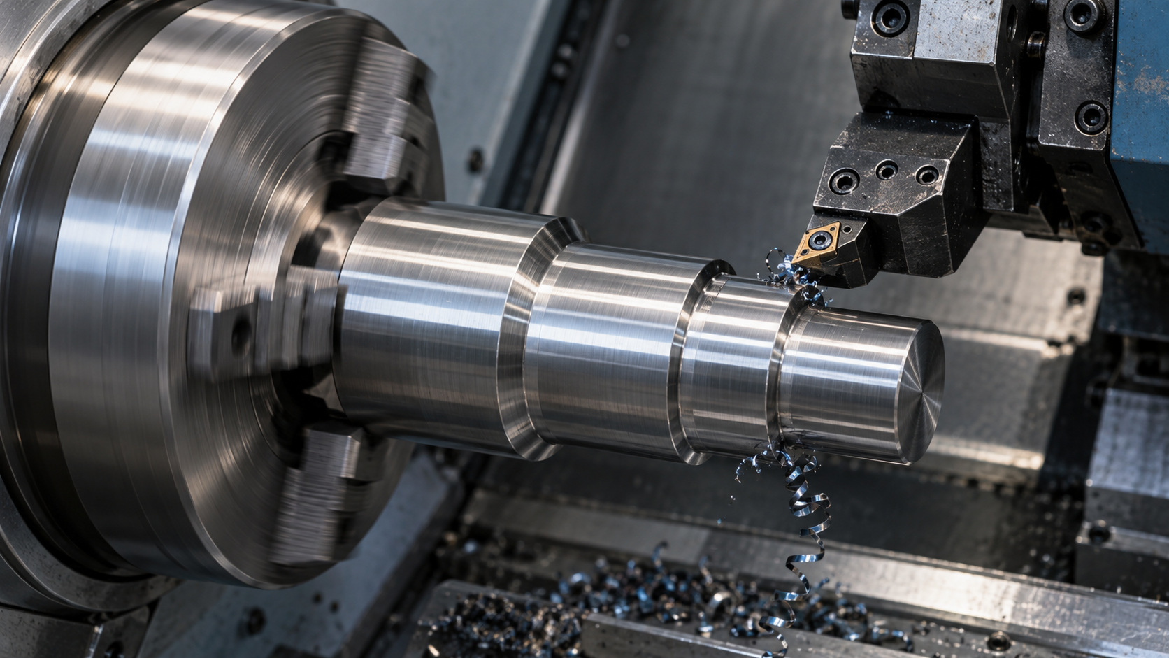 Technical illustration of a lathe turning a cylindrical workpiece