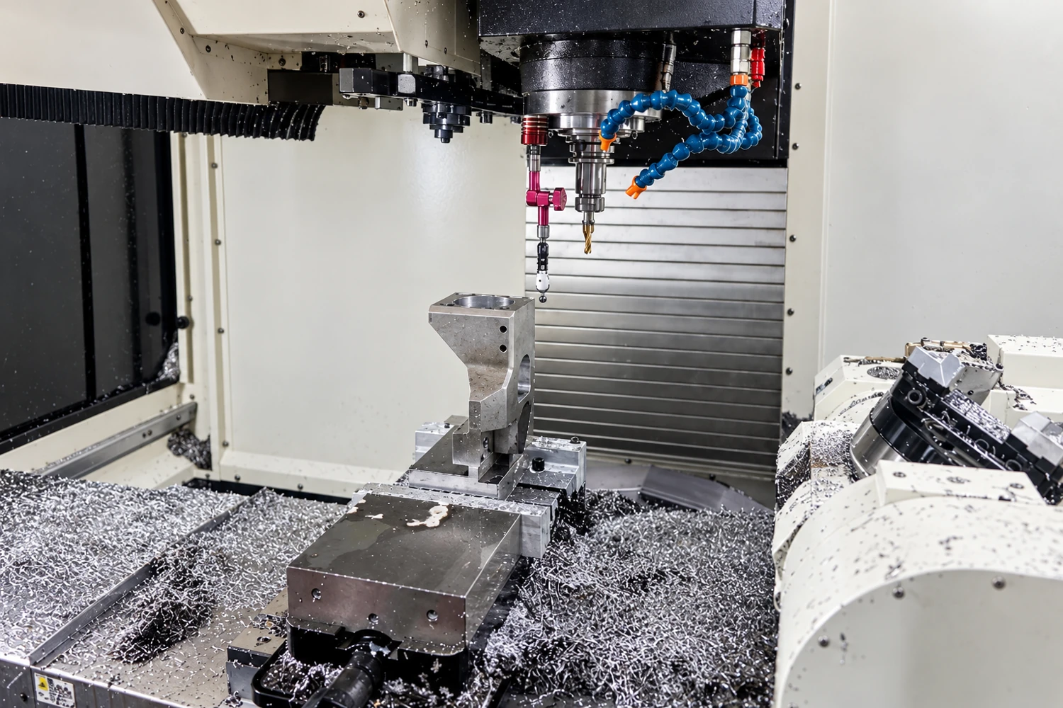 Retouched original website photograph of a CNC workpiece held in a vise