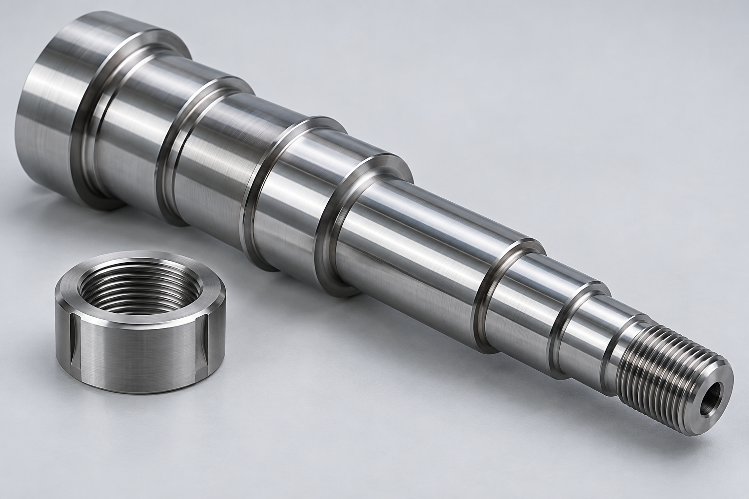 Illustrative CNC turned shaft with shoulders and fit diameters relevant to burr control